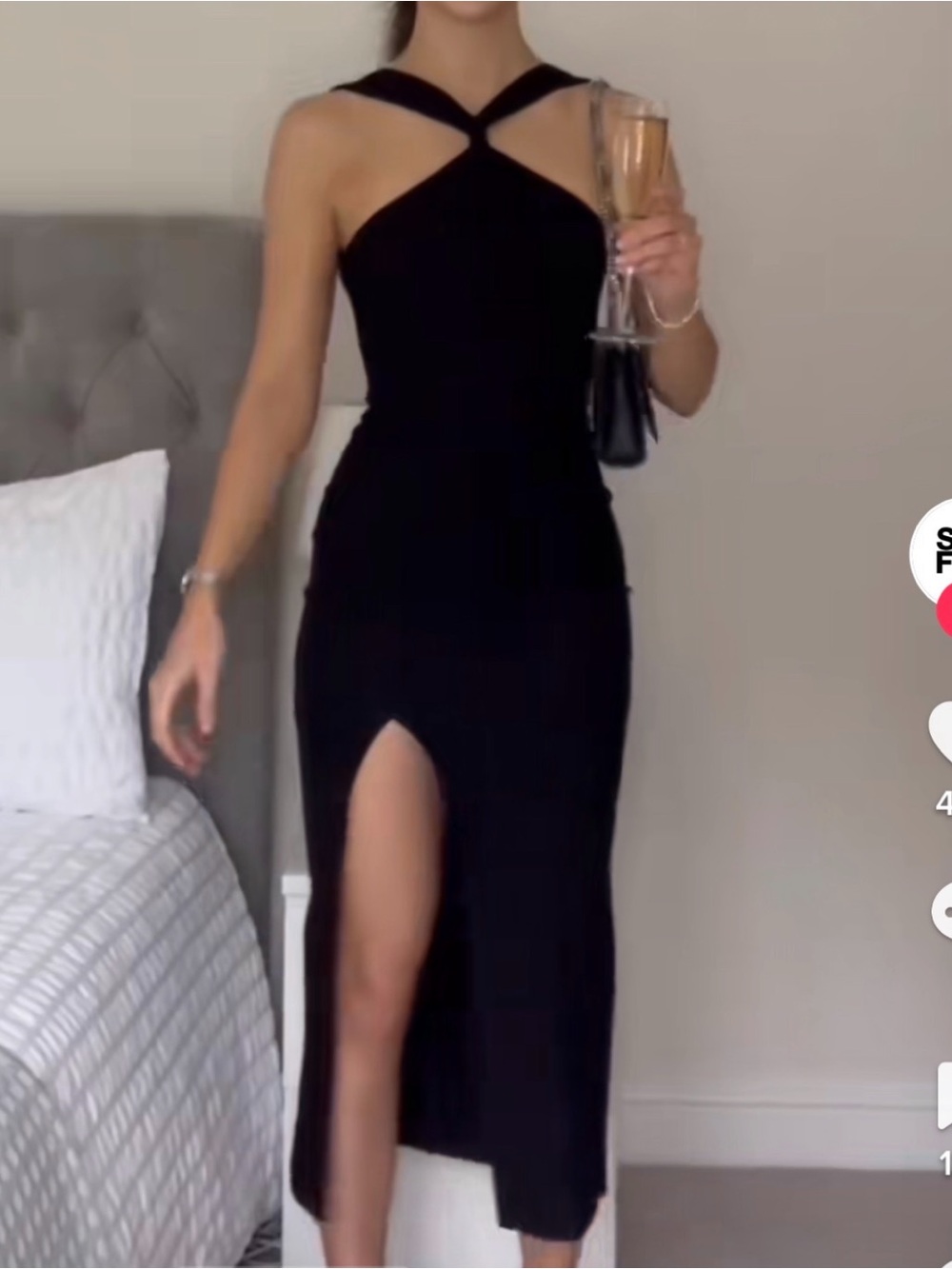 Vesper Black Cross-Neck Maxi Dress with Front Thigh Slit